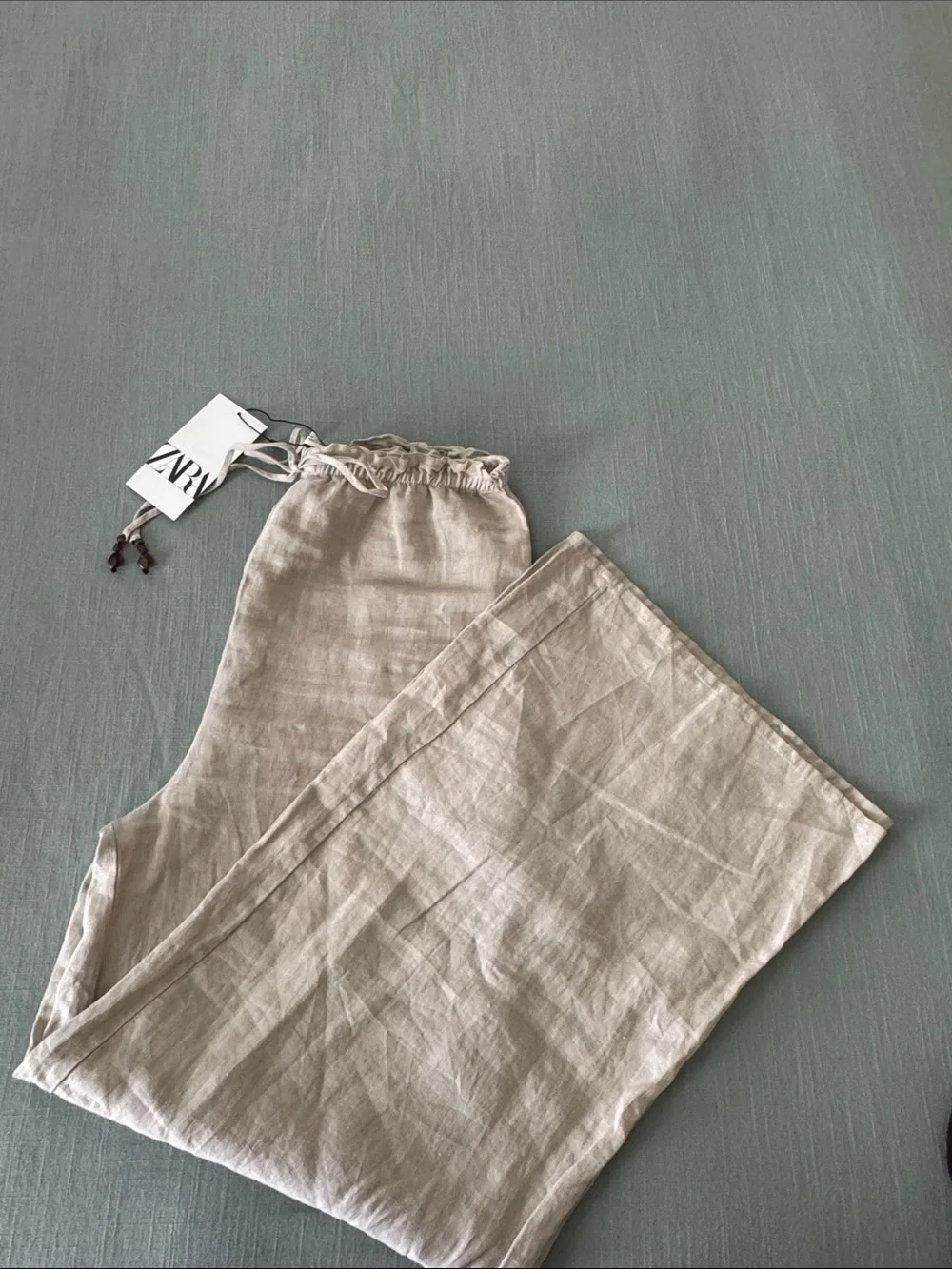 ZARA Beige Drawstring Linen Chinos